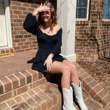 Decoration Shoulder-To-Shoulder Collar Long-Sleeved Dress Waist New High-End Elastic Lantern Sleeve Trousers Woman